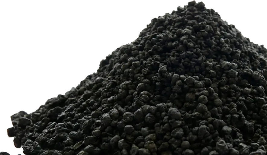 Close-up of a pile of small, dark brown to black granules or pellets.